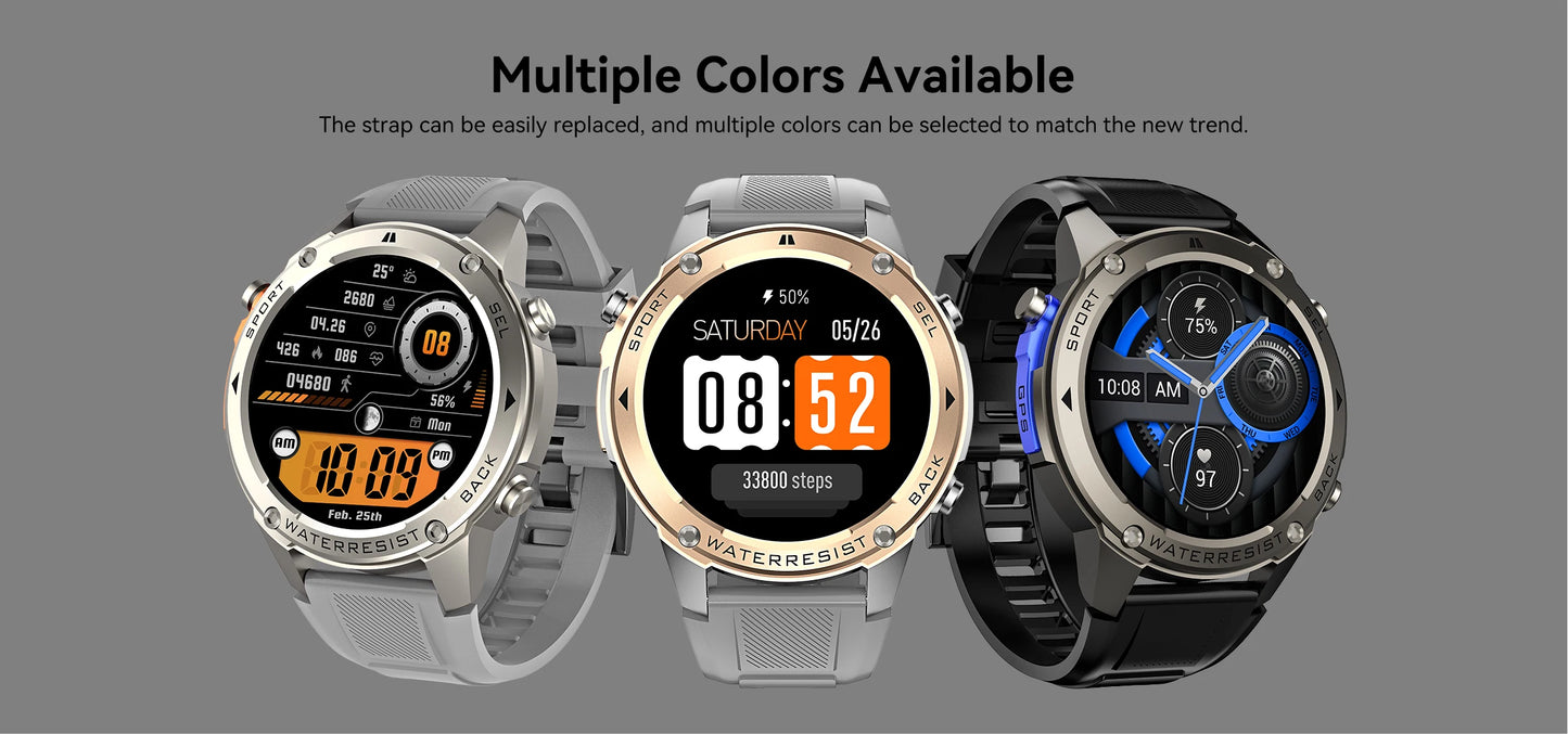Nuevo reloj inteligente para exteriores para hombre, batería de larga duración de 500 mAh, pantalla AMOLED, resistente al agua hasta 5 ATM, monitor de ritmo cardíaco, GPS, reloj inteligente militar.