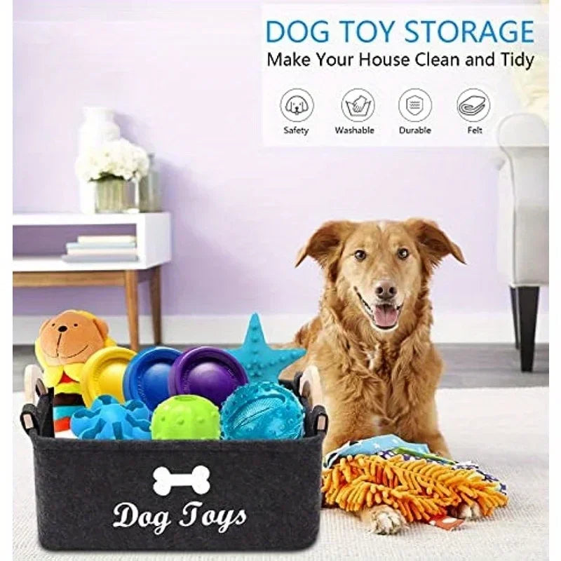 Caja de juguetes de fieltro para mascotas, caja de juguetes para perros, caja de almacenamiento tipo cesta: perfecta para organizar a las mascotas