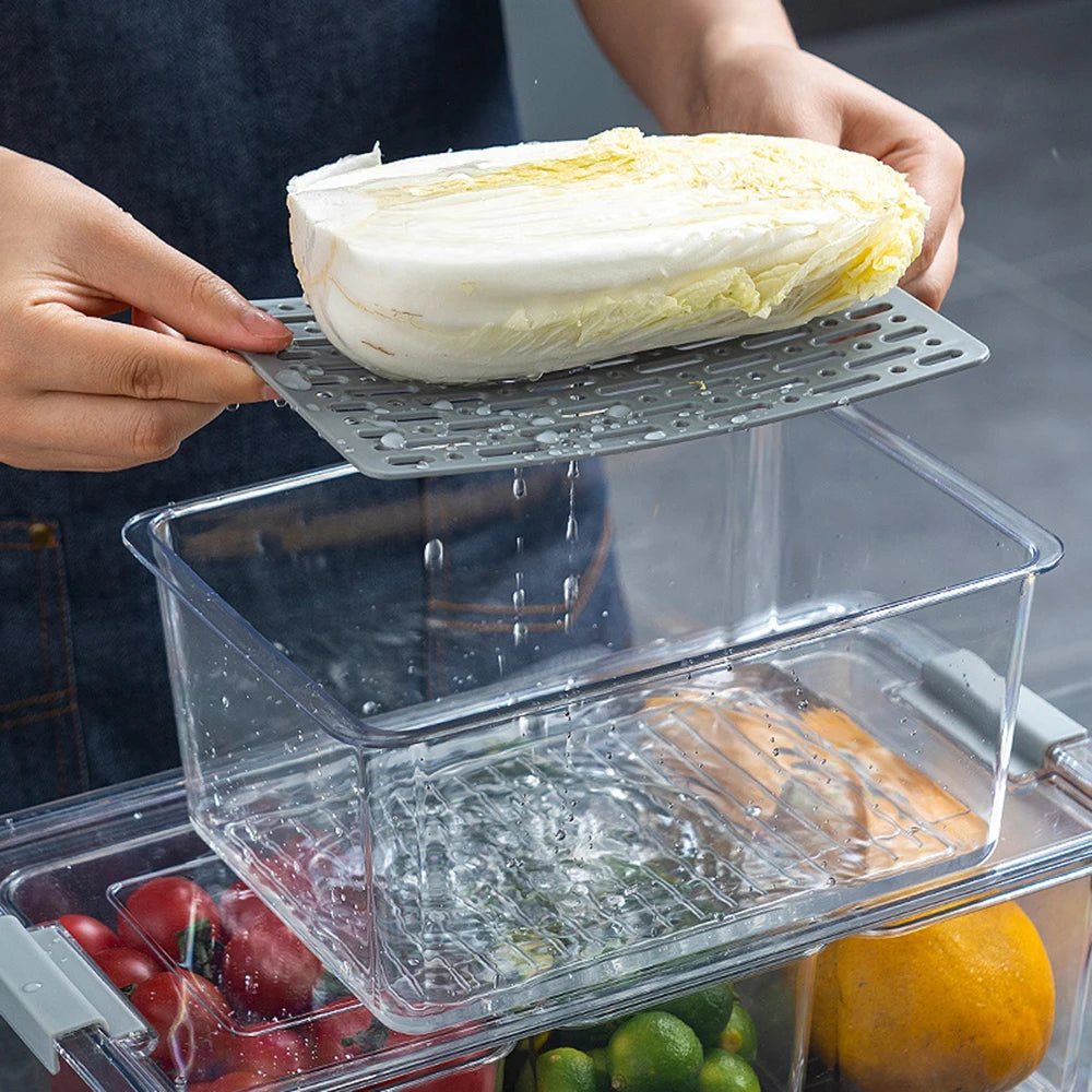 Organizador de refrigerador apilable, contenedores organizadores para refrigerador con tapas, contenedores transparentes para almacenar frutas, cajas para congelador, despensa y cocina.