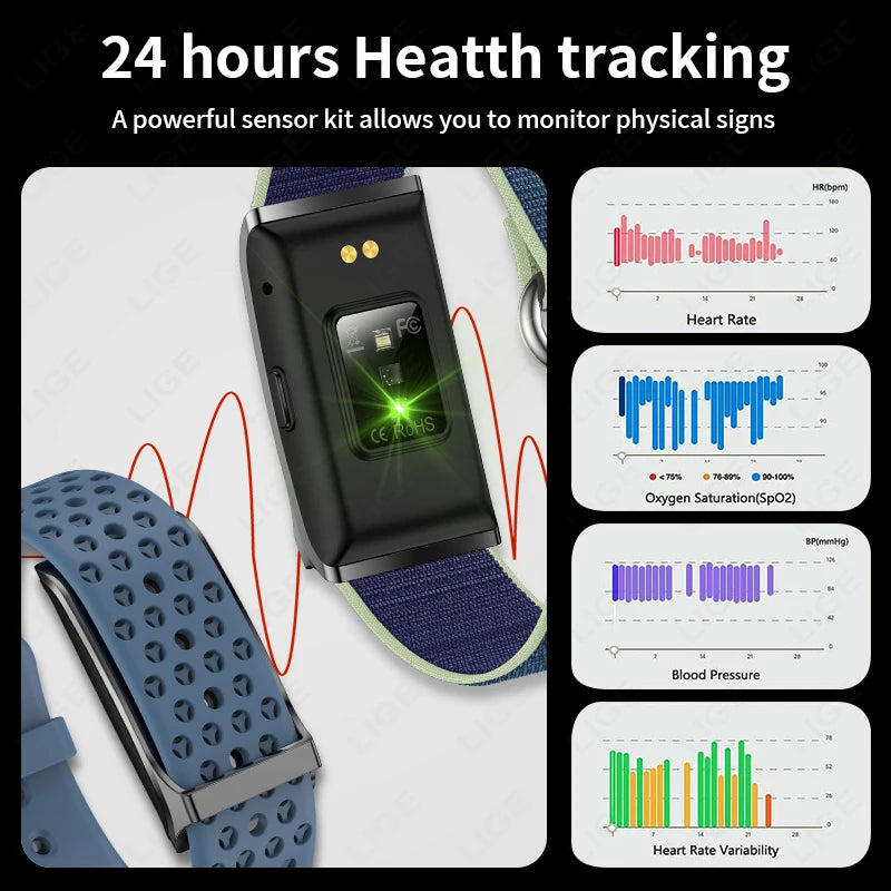 LIGE - Pulsera inteligente sin pantalla para hombre y mujer, con monitor de ritmo cardíaco, presión arterial, sueño, podómetro, rastreador de actividad física, 2025