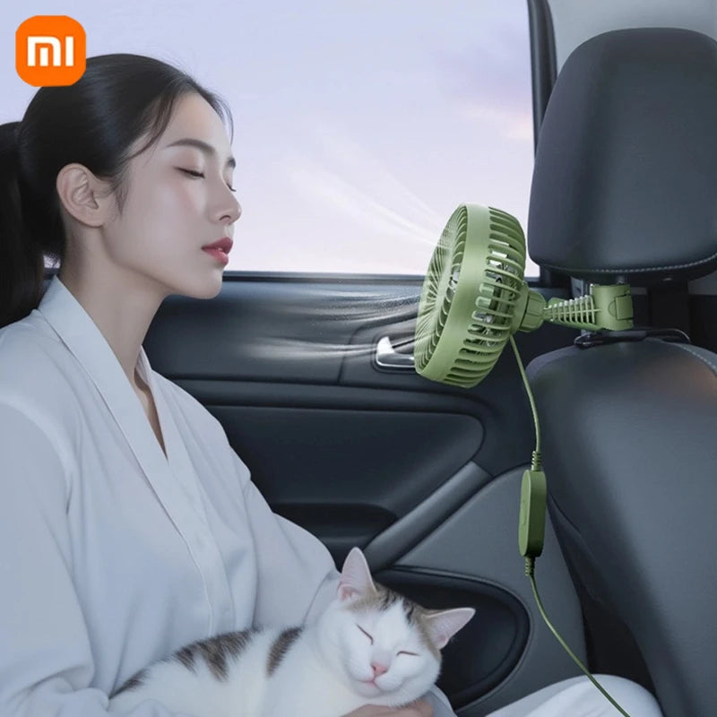 Ventilador de coche Xiaomi con doble cabezal ajustable de 360°, ventilador eléctrico para automóvil, USB/12 V/24 V, 2 velocidades, silencioso, para escritorio de casa