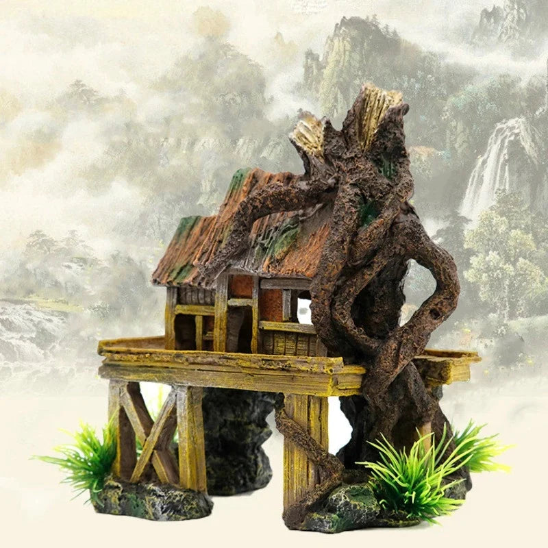 Decoración de acuario, casa de reptiles con peces artificiales, refugio para pecera, paisajismo, adornos de resina para construcción.