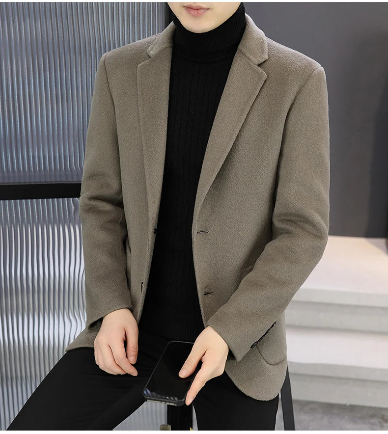Slim Fit Detachable Down Liner Men's Woolen Coat High Quality 2025 Autumn Winter Casual Solid Color Short Style Warm Wool Jacket