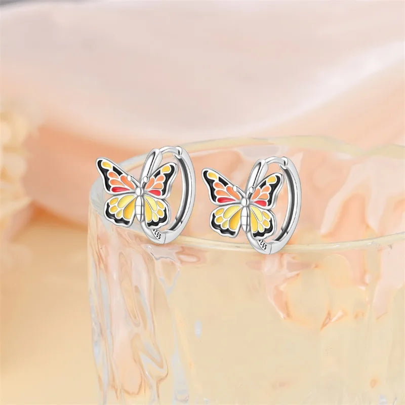 Pendientes de plata de ley 925 con diseño de mariposa, abeja, mariquita y flor de arcoíris para mujer, joyería de moda para fiestas de cumpleaños, regalos