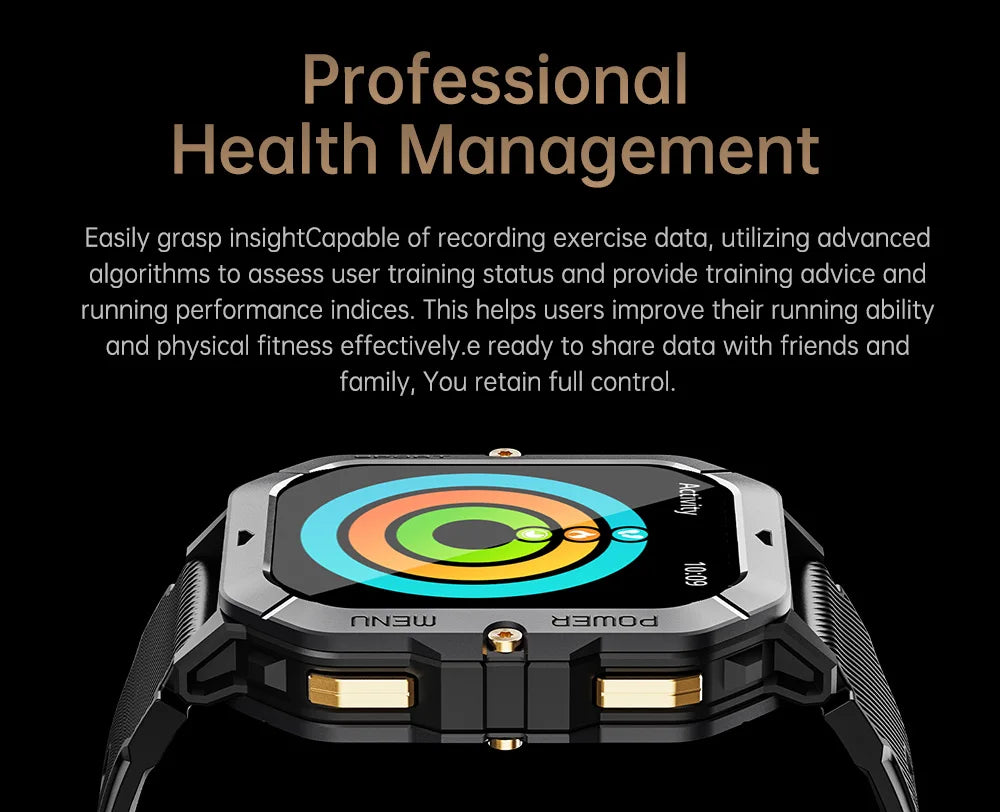 Reloj inteligente con Bluetooth de 2,02 pulgadas para hombre y mujer, batería de 410 mAh, resistente al agua hasta 1 ATM, monitor de ritmo cardíaco y salud, para deportes al aire libre