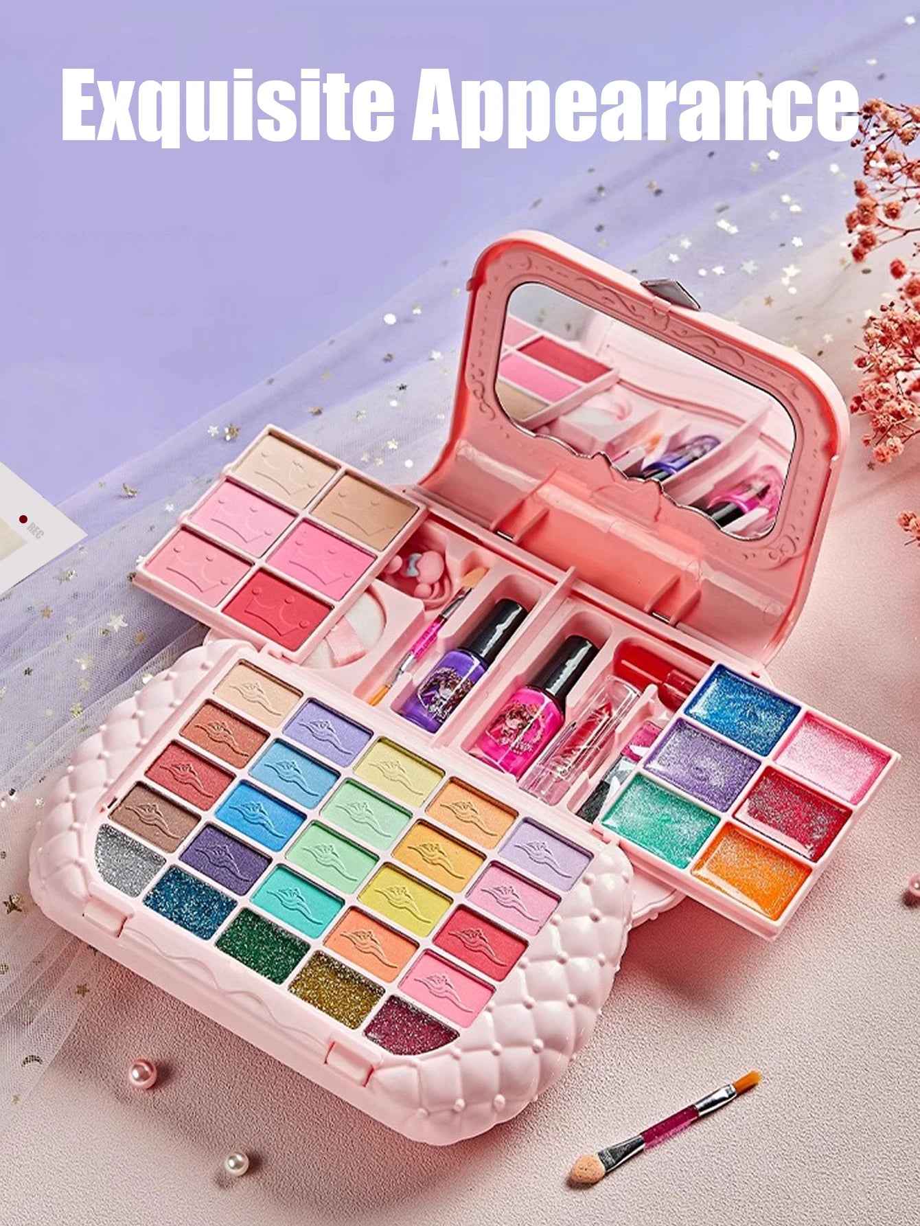 Juego de cosméticos para niños, espejo de niña, princesa, lavable, simulando jugar con juguetes de belleza, regalo no tóxico y seguro.
