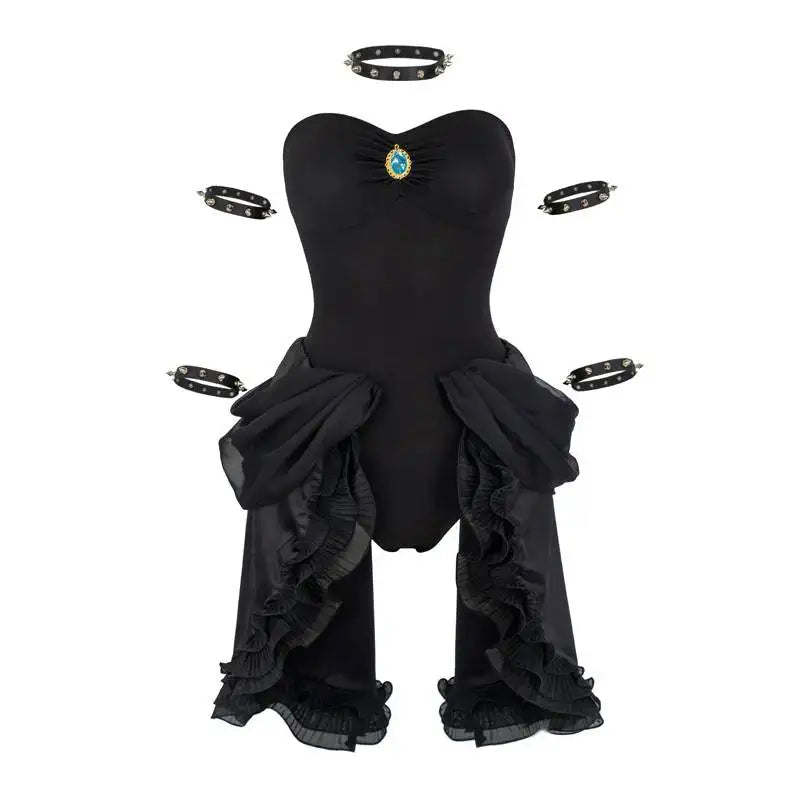 WENAM Bowsette Cosplay Costume Black Gothic Dress for Halloween Bowsette Princess Bowser Cosplay Costume Dress Sexy Short Black