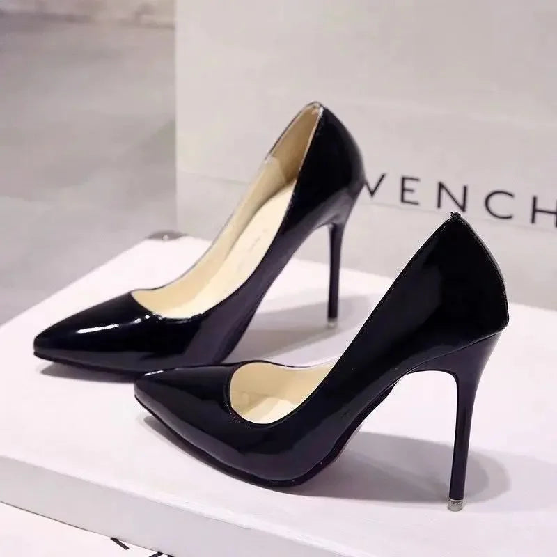 Zapatos de tacón alto brillantes para mujer, sin cordones, con punta puntiaguda y tacón fino, estilo hada, primavera y verano, nueva versión coreana.
