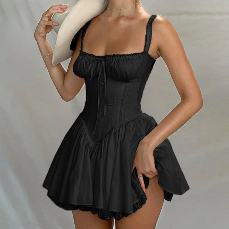 Sexy Lace Floral Corset Short Dress Elegant Women's White Yellow Sundress Female High Waist Mini Sun Dresses Summer 2025 New In