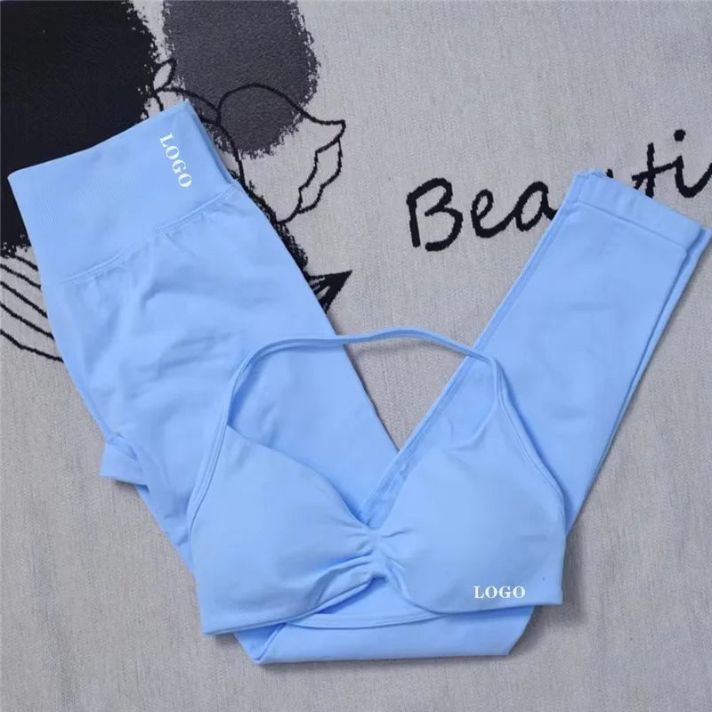 Conjunto de 2 piezas de yoga para mujer, leggings de cintura alta sin costuras, sujetador deportivo, ropa de entrenamiento, ropa deportiva para correr