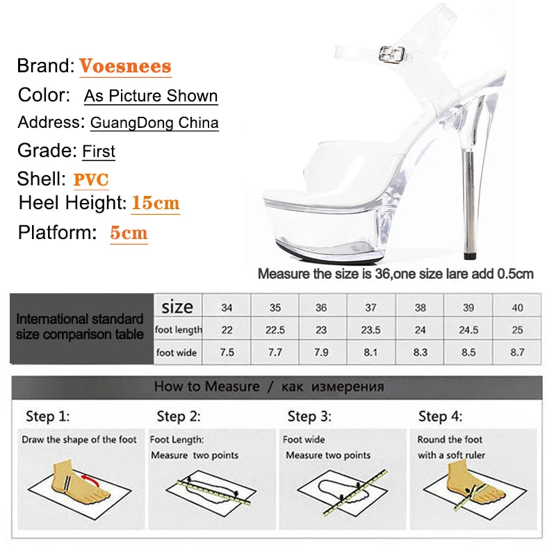 2023 Sexy Super High Heels 15CM Stiletto Girls Shoe for Party Club Stripper Platform Sandals Transparent Crystal Pole Dance