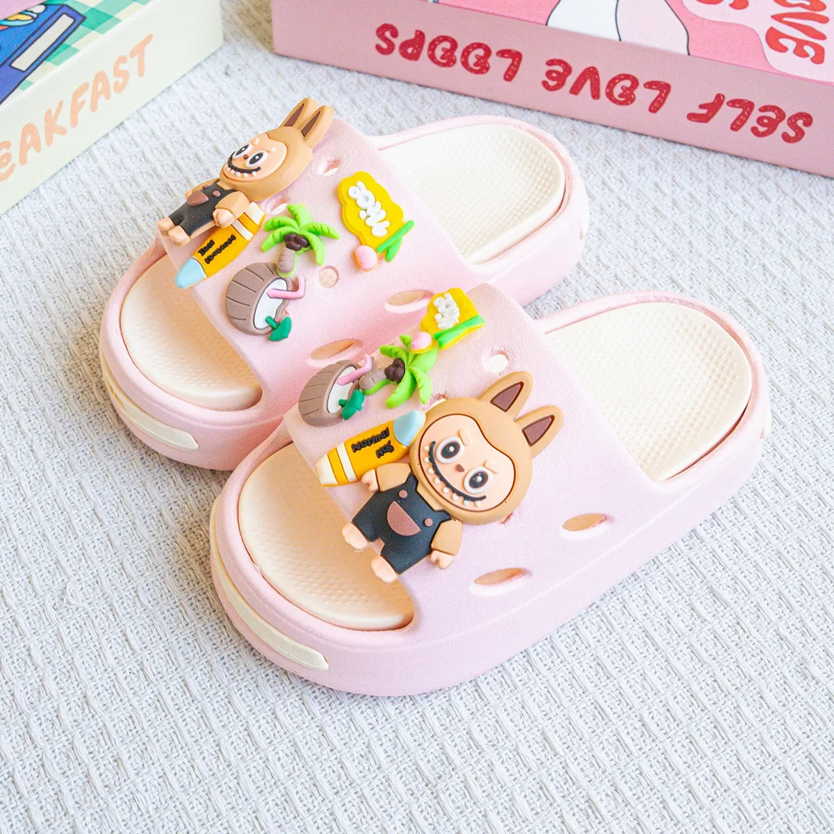 Nuevas zapatillas de surf de EVA con dibujos animados, sandalias antideslizantes de doble empalme a la moda con suela suave para niñas, zapatos versátiles y cómodos sin cordones.