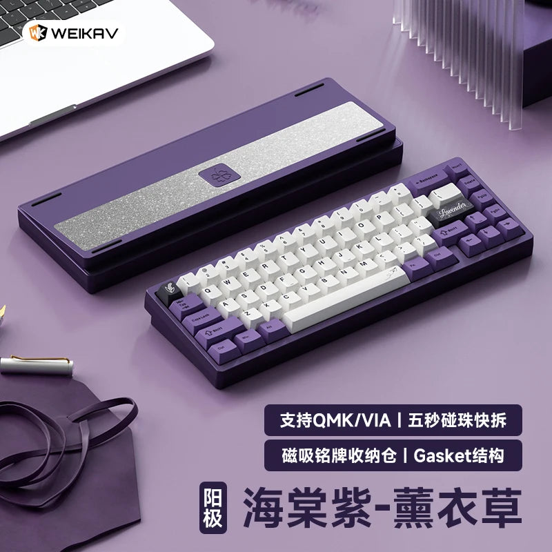 Teclado mecánico para juegos Weikav Lucky65 V2 RGB con junta intercambiable en caliente, estructura de 3 modos, aleación de aluminio, accesorio para PC