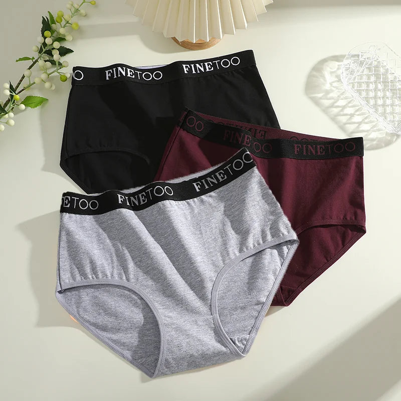 Finetoo - 3 calzoncillos de algodón para mujer, tallas grandes, sin costuras, transpirables, de cintura baja, suaves, tallas S-XXL