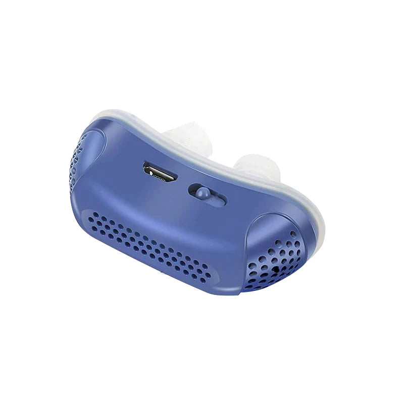 Dispositivo antirronquidos mejorado con velocidad de viento ajustable, solución eléctrica para ronquidos, tapón antirronquidos azul.