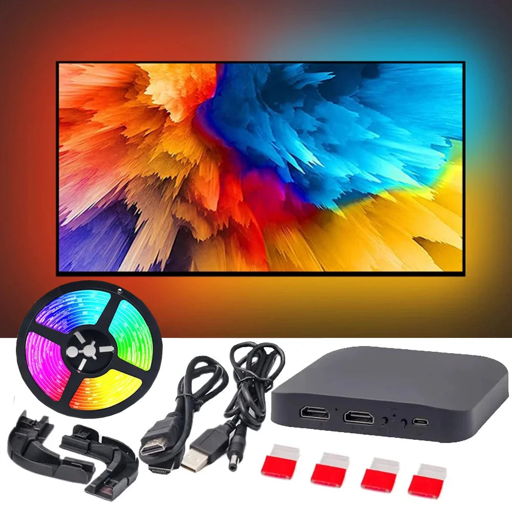 Kit de retroiluminación LED para televisor inteligente 4K 1.4/2.0 con HDMI, sincronización de dispositivos y tira de luces RGBIC WS2812B 5050 para PC, PS4 y Xbox de 24 a 65 pulgadas
