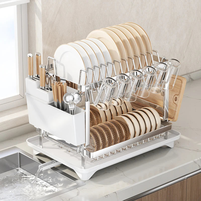 Estante de almacenamiento de cocina de acero inoxidable, caja de almacenamiento de cuencos y platos, escurridor, estante de almacenamiento doméstico multifuncional para cuencos, pl