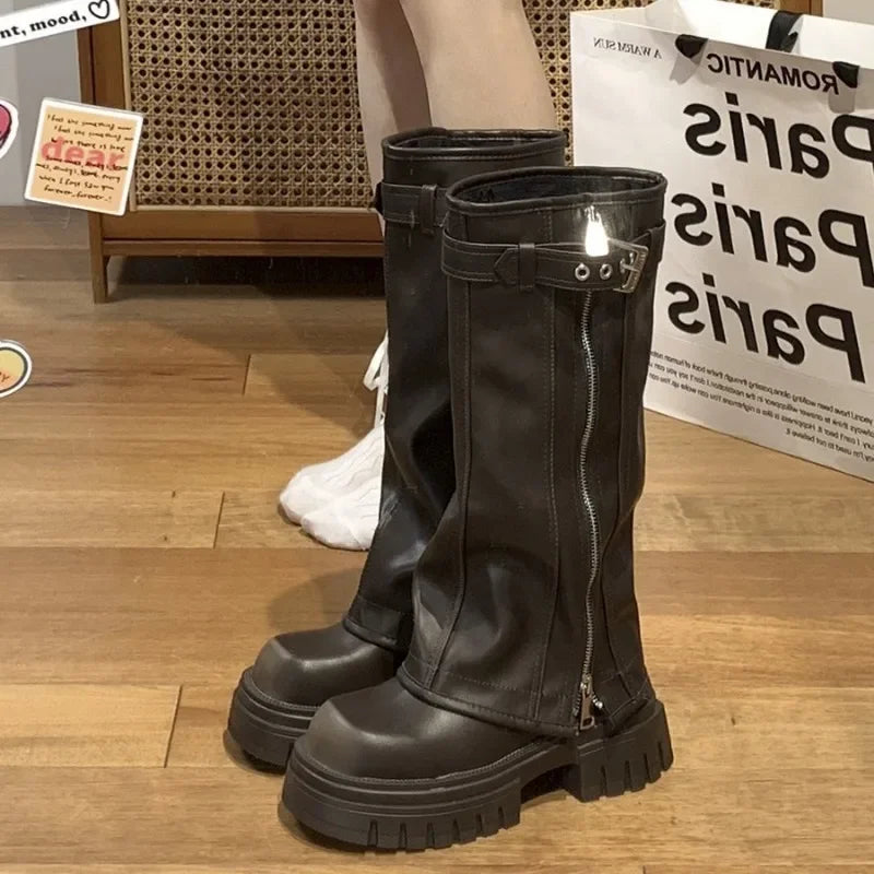 Botas de media caña para mujer de la marca Desinger Knight, con plataforma de tacón alto grueso, estilo punk, estilo motociclista, estilo gótico, para la calle.
