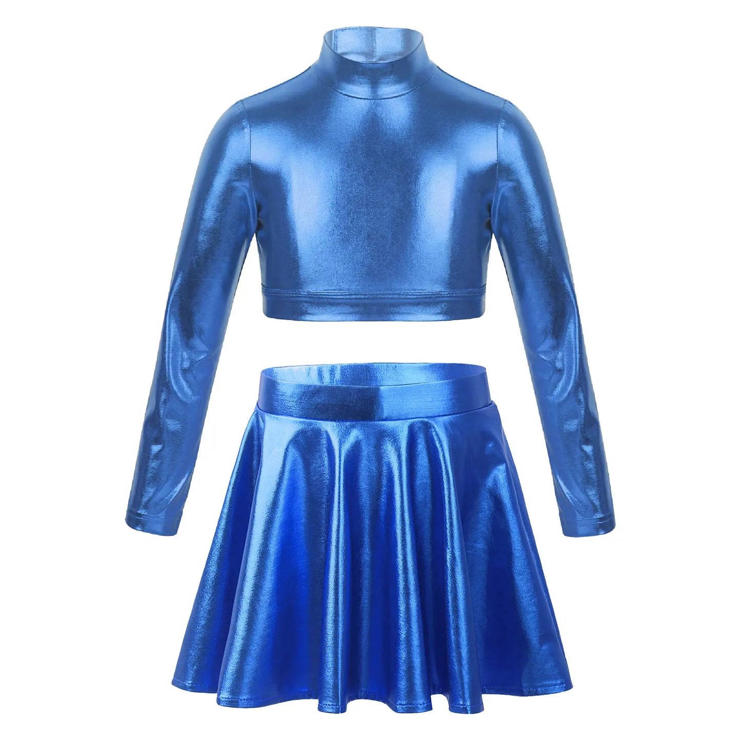 Ropa para niños, blusas sin mangas metálicas para niñas, minifalda plisada acampanada, conjunto de 2 piezas para niños, ropa de baile