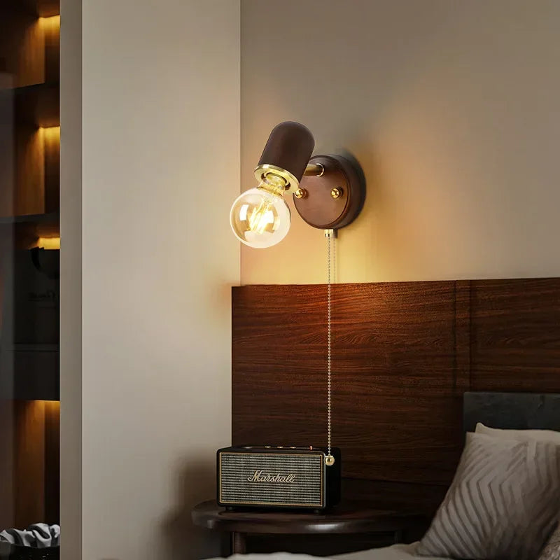 Iluminación LED para comedor, lámpara de pared sencilla de madera maciza con interruptor, lámpara de pared para mesita de noche, sala de estar, balcón, pasillo, cafetería