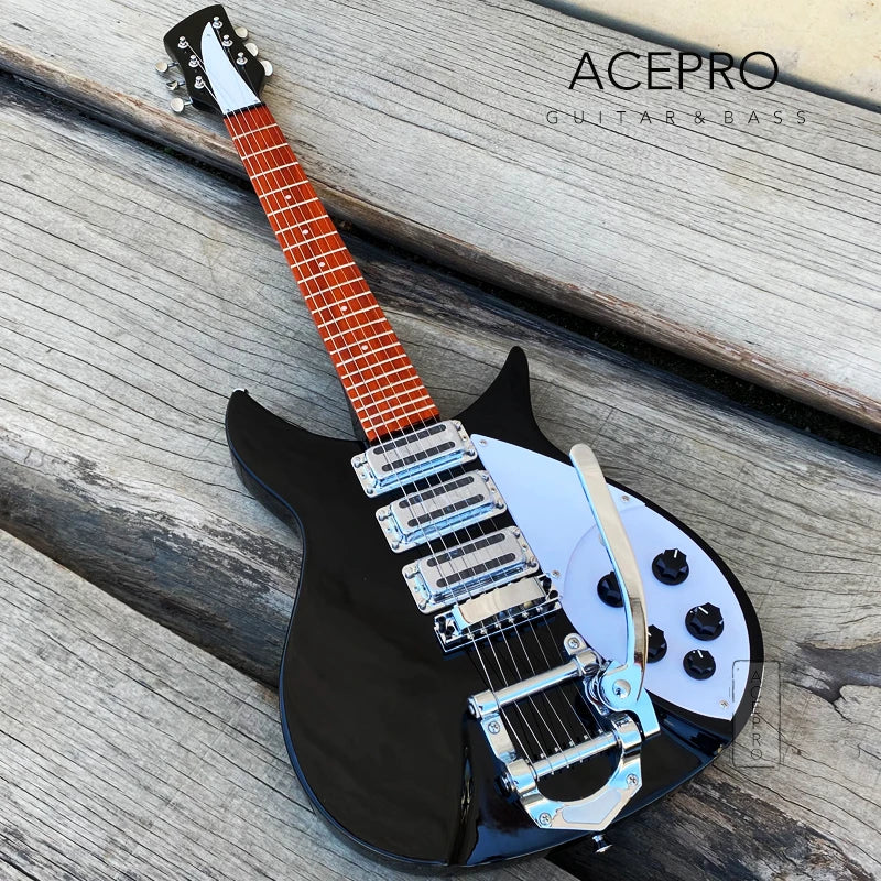 Guitarra eléctrica 325, 3 mini pastillas humbucker, puente con sistema de trémolo, color negro, guitarra de alta calidad.