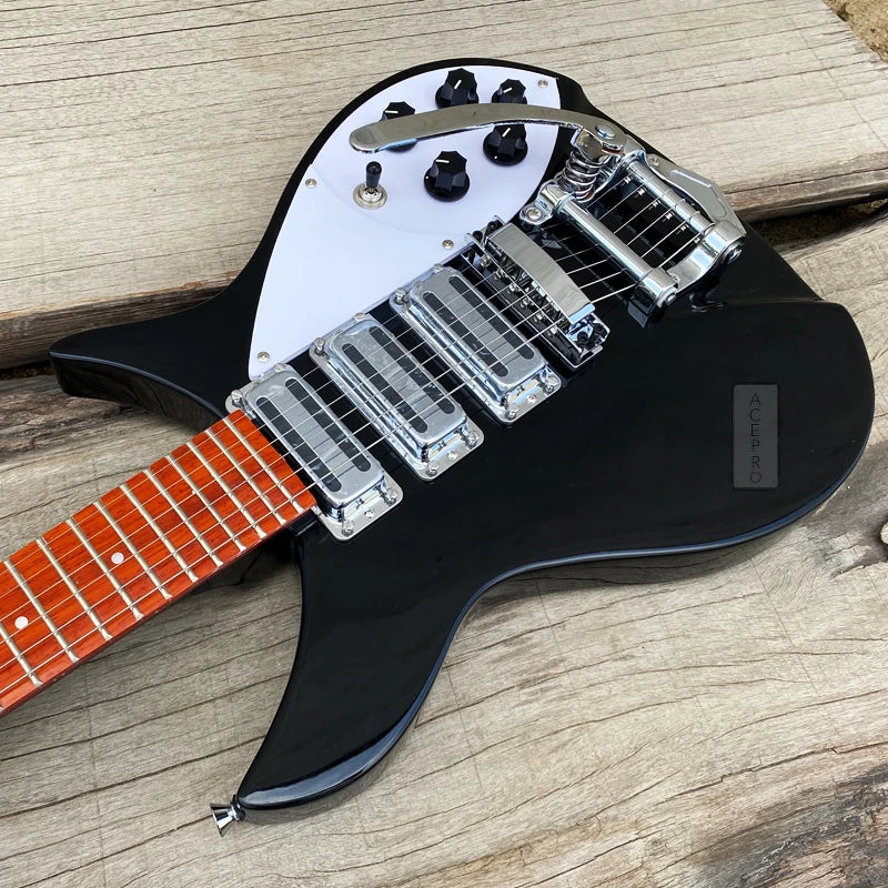 Guitarra eléctrica 325, 3 mini pastillas humbucker, puente con sistema de trémolo, color negro, guitarra de alta calidad.