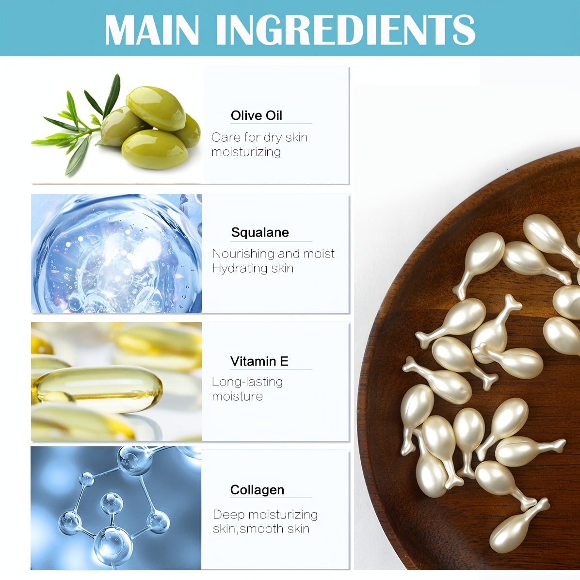 Cápsulas de colágeno con esencia (20 unidades/juego), suero de fullereno de placenta de oveja, mejora la elasticidad y suaviza las arrugas, suero facial para el cuidado de la piel para mujeres con escualano vegetal.