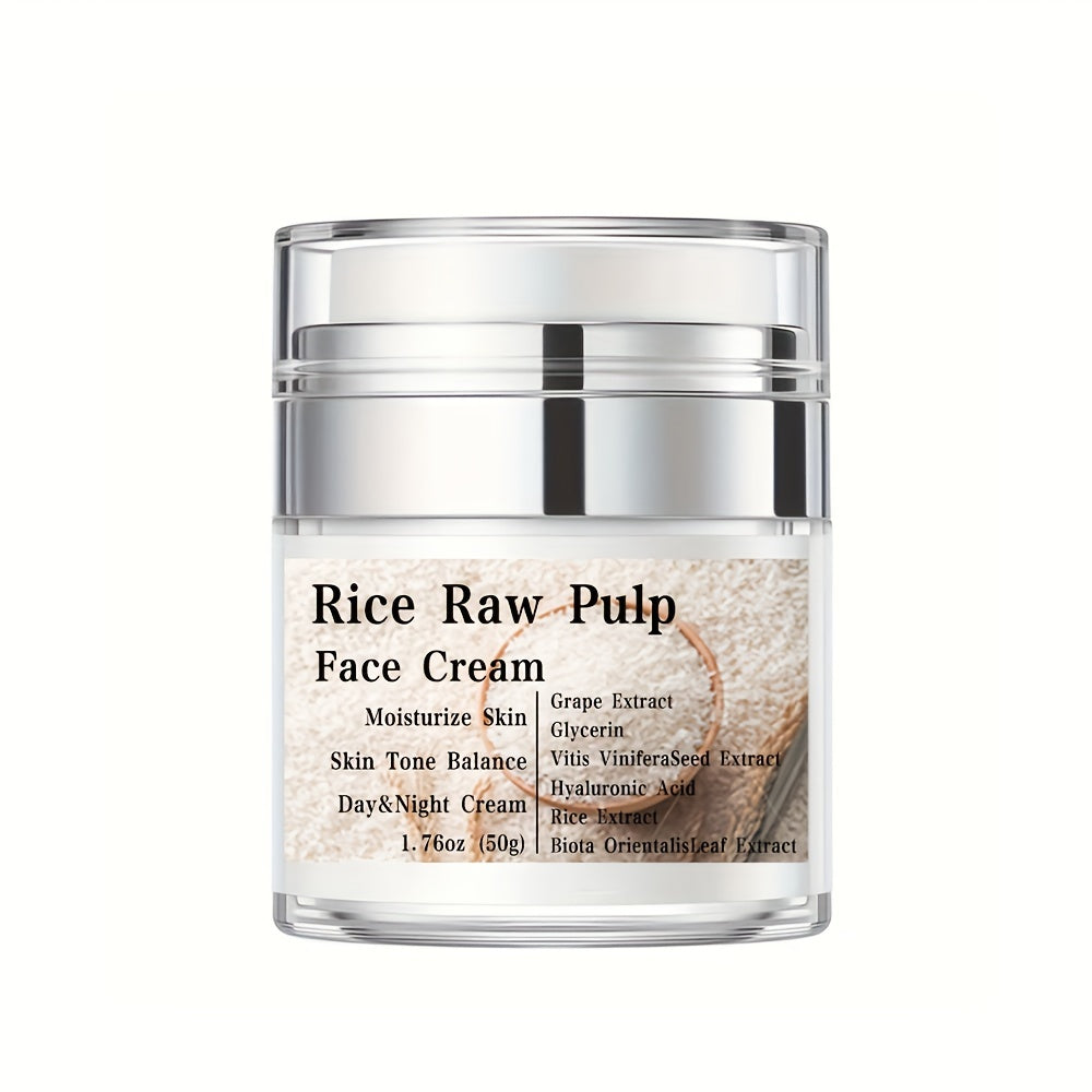 Crema facial de pulpa de arroz crudo, con ácido hialurónico y extracto de uva, rejuvenece la piel, loción hidratante para el cuidado de la piel femenina, piel visiblemente más joven, piel firme, crema de día y de noche, 50 g (1.76 oz)