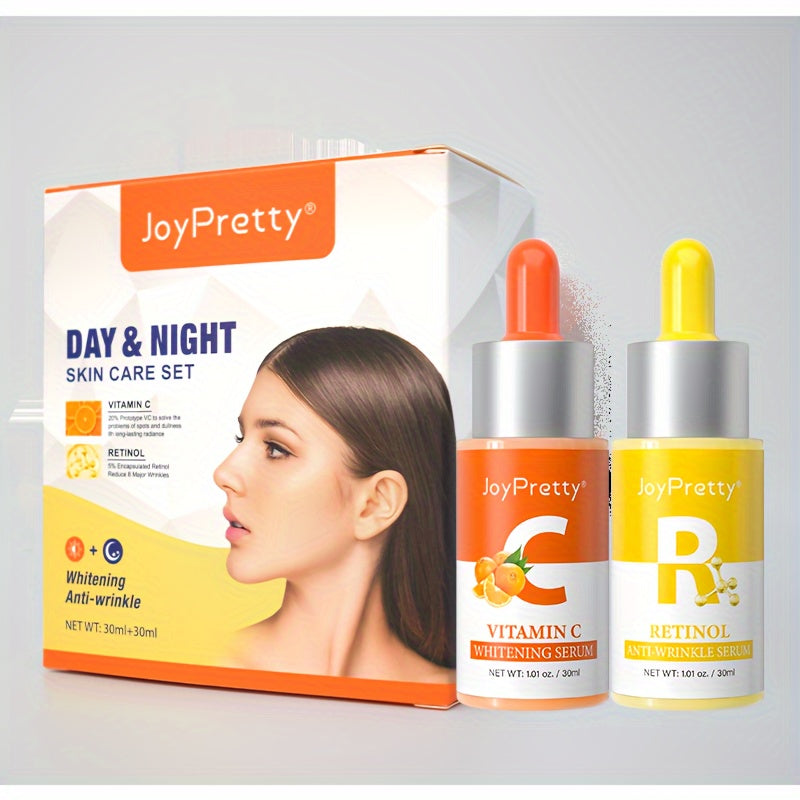 Set de 2 sueros faciales con vitamina C y retinol (30 ml x 2 unidades): sueros para hidratar, rejuvenecer y mejorar la piel áspera con escualano vegetal.