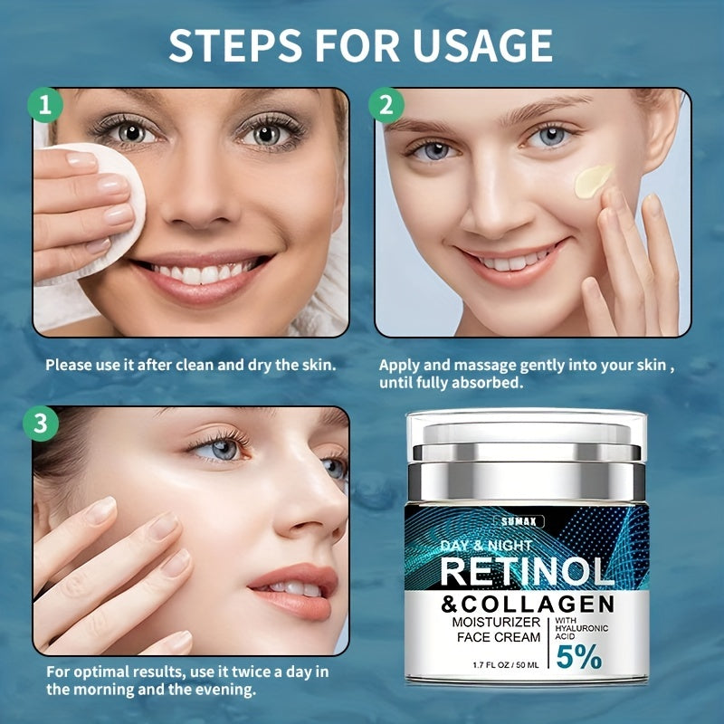 Crema hidratante facial de lujo con retinol de 50 ml: hidratante y antiedad, ideal para el cuidado de la piel de día y de noche para mujeres y hombres. No grasa, se absorbe rápidamente y mejora la elasticidad y firmeza de la piel.