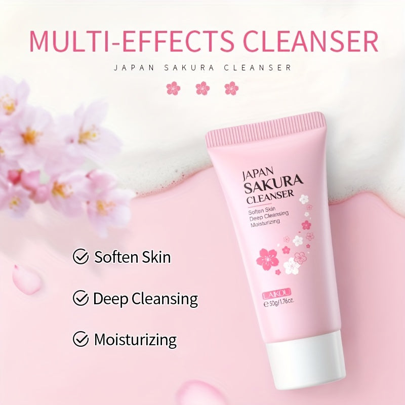 50g LAIKOU Japan Sakura Foam Cleanser - Brightening Cherry Blossom Face Wash for All Skin Types, Oil Control, Moisturizing, Fresh Scent, Salicylic Acid, Vitamin C, Formaldehyde Free, Gentle and Non-Irritating Facial Skin Care