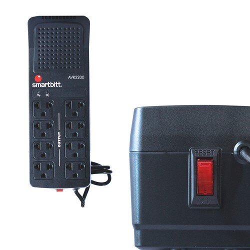 REGULADOR SMARTBITT SBAVR2200, 8 CONTACTOS , NEGRO , HOGAR Y OFICINA,NEGOCIO, 2200 VA, 1100 W
