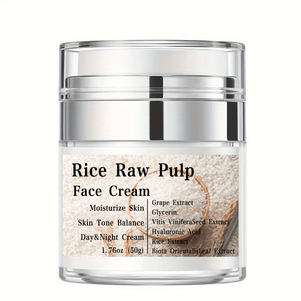 Crema facial de pulpa de arroz crudo, con ácido hialurónico y extracto de uva, rejuvenece la piel, loción hidratante para el cuidado de la piel femenina, piel visiblemente más joven, piel firme, crema de día y de noche, 50 g (1.76 oz)