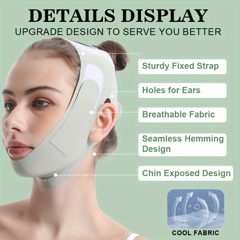 Mascarilla facial Green Ice-Cool V-Line mejorada: banda reductora de papada ultrafina, cómoda y reutilizable | Vendaje facial transpirable y reafirmante para una apariencia más juvenil | Sin fragancia, ideal para el cuidado facial en verano