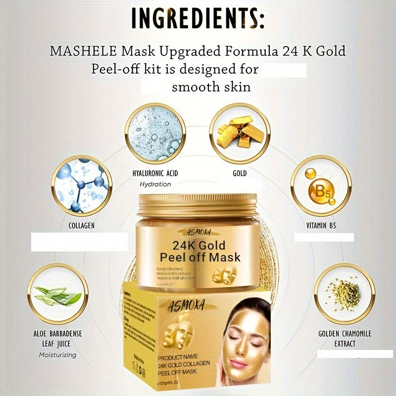 Mascarilla facial desprendible de oro de 24 quilates de 4.23 oz: limpia la piel facial y reduce los poros. Producto unisex para el cuidado facial.