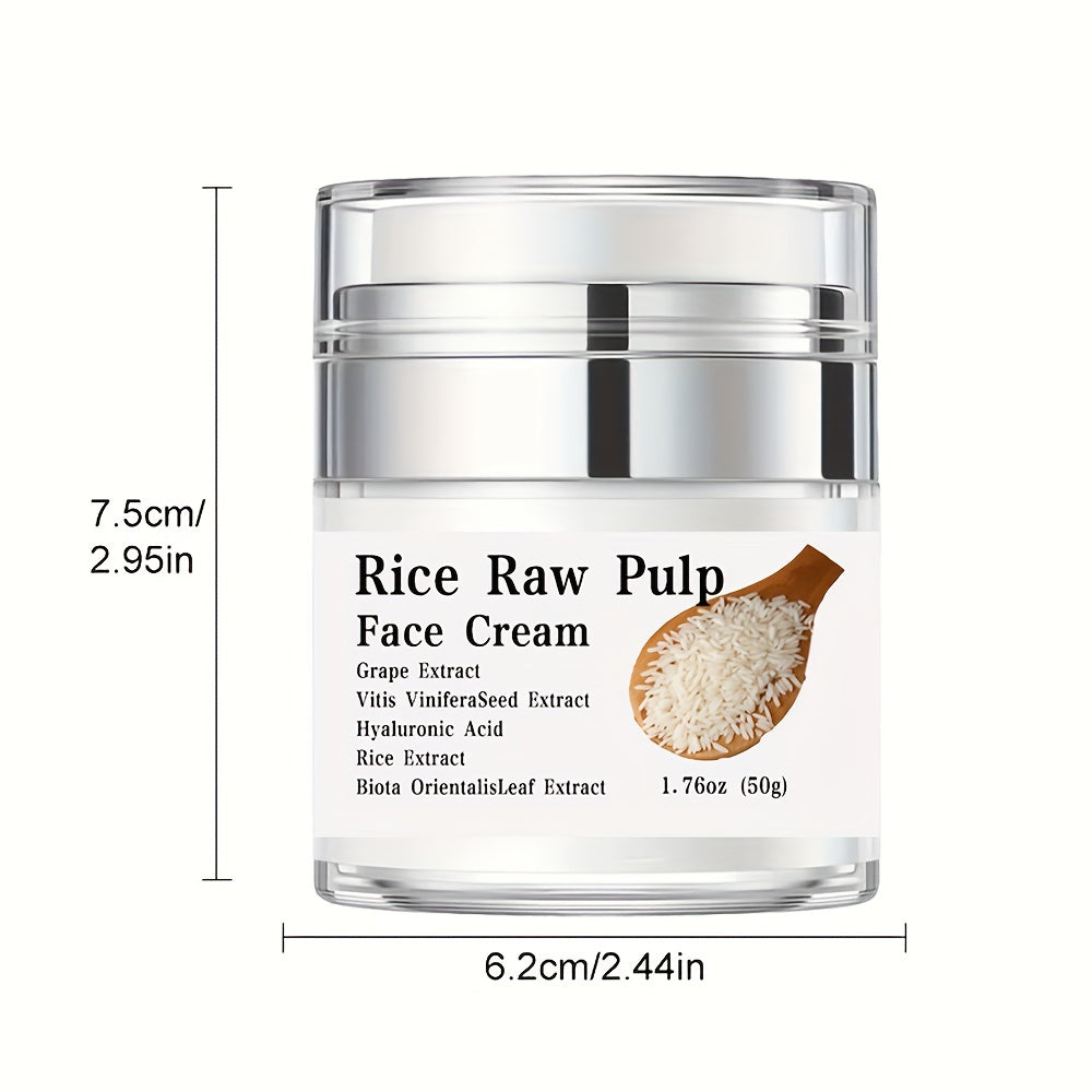 Crema de Puré de Arroz (50 g): Hidratante facial con ácido hialurónico, extracto de uva y propiedades que refinan los poros para una piel visiblemente más joven y firme. Crema de día y de noche para el cuidado de la piel femenina.