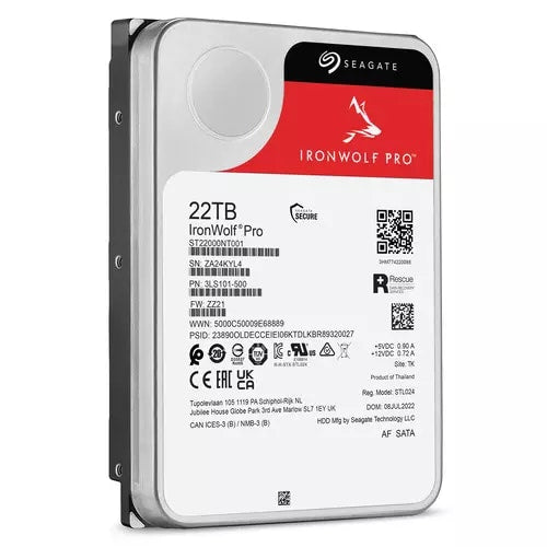 Disco Duro Interno 22TB 3.5" SATA 6Gb/s 7200RPM 256MB, bahías ilimitadas, Hot Plug 24x7, IronWolf Pro NAS Seagate