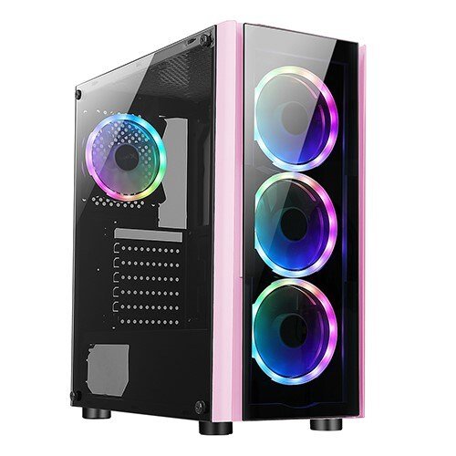 XZEAL Gabinete para computadora gamer - Media Torre - Rosa - 3 x USB(s) - 1 x USB 3.0, 2 x USB 2.0 - 1 x Entrada audio - 1 x Salida audio