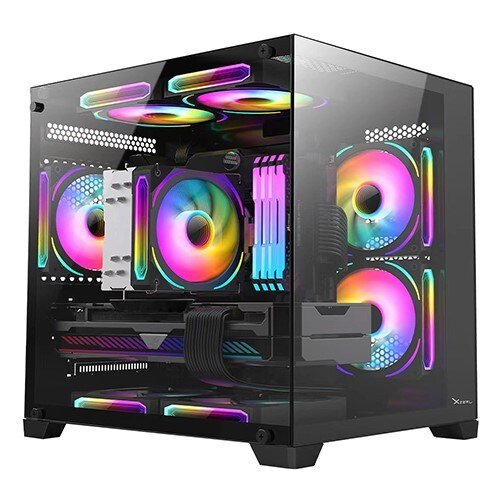 GABINETE GAMER XZEAL PANZER CUBO M-ATX/ITX / USB 2X1.0 / 3 VENTILADORES ARGB / NEGRO
