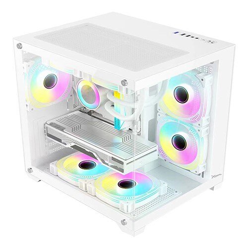 GABINETE GAMER XZEAL PANZER CUBO M-ATX/ITX / USB 2X1.0 / 3 VENTILADORES ARGB / BLANCO