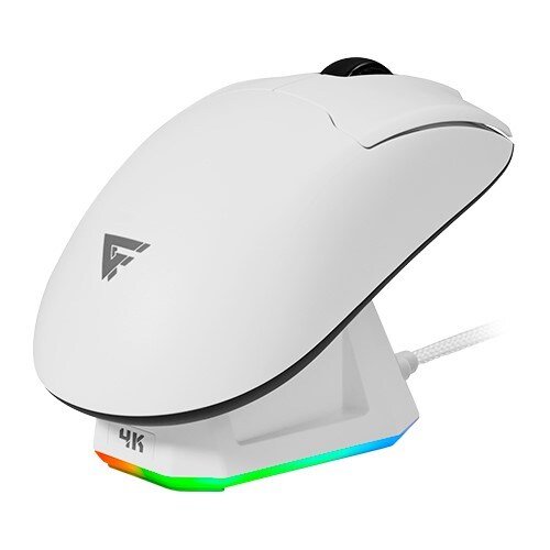 RATÓN GAME FACTOR MOW800, INALÁMBRICO, 2,4 G+BT, PIXART 3395, 26 000 DPI, 4 K Hz, BASE RGB, ULTRALIGERO 56 G, BLANCO