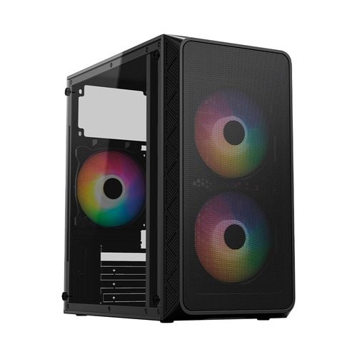 Gabinete Acteck Mini Torre Doom Pro Mesh GI730 / Max MB M-ATX Fuente ATX 600 W / 1x USB 3.0 + 1x USB 2.0 + 3xFan FRGB / Panel Izq Cristal + Frontal Mesh / Advanced Negro