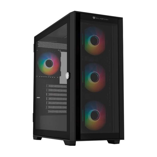 Gabinete Gamer Balam Rush Media Torre Carbono Twin Mate 7000 / Max MB ATX / GPU 340 mm / 1x USB 3.0 1x USB 2.0 1x USB C 3.1 + Audio + 4x Fan ARGB / Panel Izq Cristal con Bisagras + Frontal Intercambiable Cristal - Mesh / Legend Negro