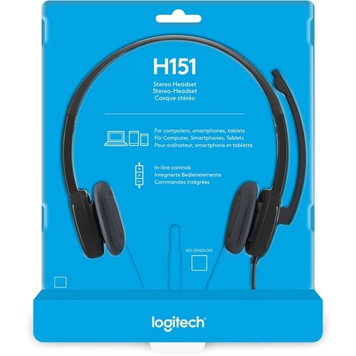 Auriculares Logitech H151 Cableado Sobre la cabeza Estéreo - Negro - Binaural - Supra-aural - 22Ohm - 20Hz a 20kHz - 180cm Cable - Cancelación de ruido - Mini-phone (3.5mm)