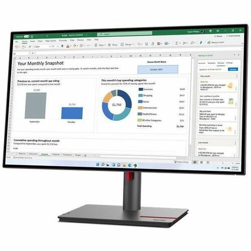 Monitor LED Lenovo ThinkVision P27q-30 27" (68.6cm) Class Cámara Web WQHD - 16:9 - Negro oscuro - 27"