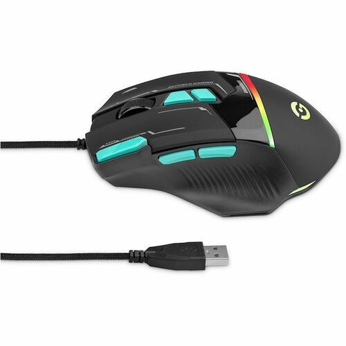 GETTTECH RATÓN GAMER, SENSOR 725F, ILUMINACION RGB PERSONALIZABLE, HASTA 7200 DPI, COLOR NEGRO Y AZUL, MOD. GPM-RGBWR-G1-BK