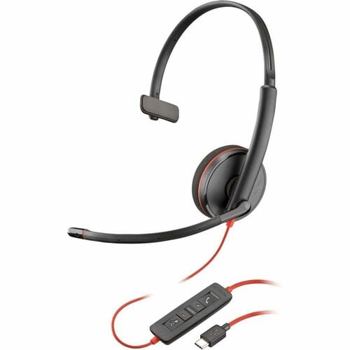 Auriculares Poly Blackwire 3210 Cableado Sobre la oreja Mono - Negro - Monoaural - Cerrado - 32Ohm - 158.5cm Cable - Micrófono Omnidireccional - Cancelación de ruido - USB Tipo C, Mini-phone (3.5mm)