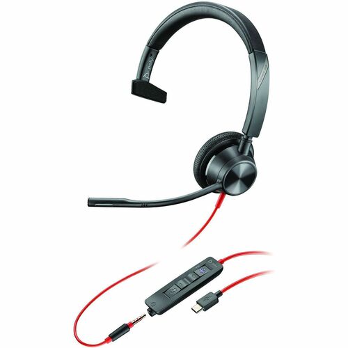 Auriculares Poly Blackwire 3315 Cableado Sobre la oreja Mono - Negro - Certificación Microsoft Teams - Monoaural - Cerrado - 32Ohm - 213.4cm Cable - Micrófono Omnidireccional - USB Tipo C, Mini-phone (3.5mm)