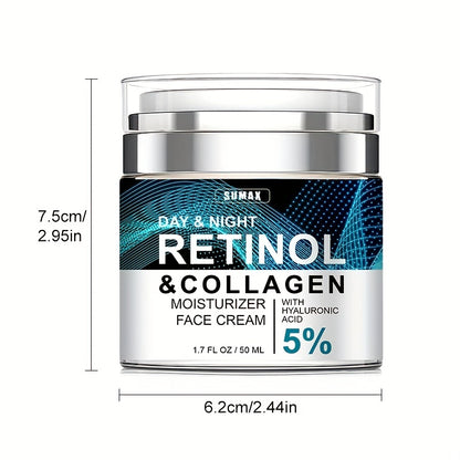 Crema hidratante facial de lujo con retinol de 50 ml: hidratante y antiedad, ideal para el cuidado de la piel de día y de noche para mujeres y hombres. No grasa, se absorbe rápidamente y mejora la elasticidad y firmeza de la piel.