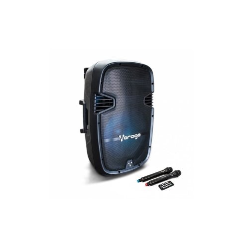 BAFLE VORAGO KSP-500 NEGRO 15" BLUETOOTH 2 MICROFONOS RECARGABLE CON TRIPIE